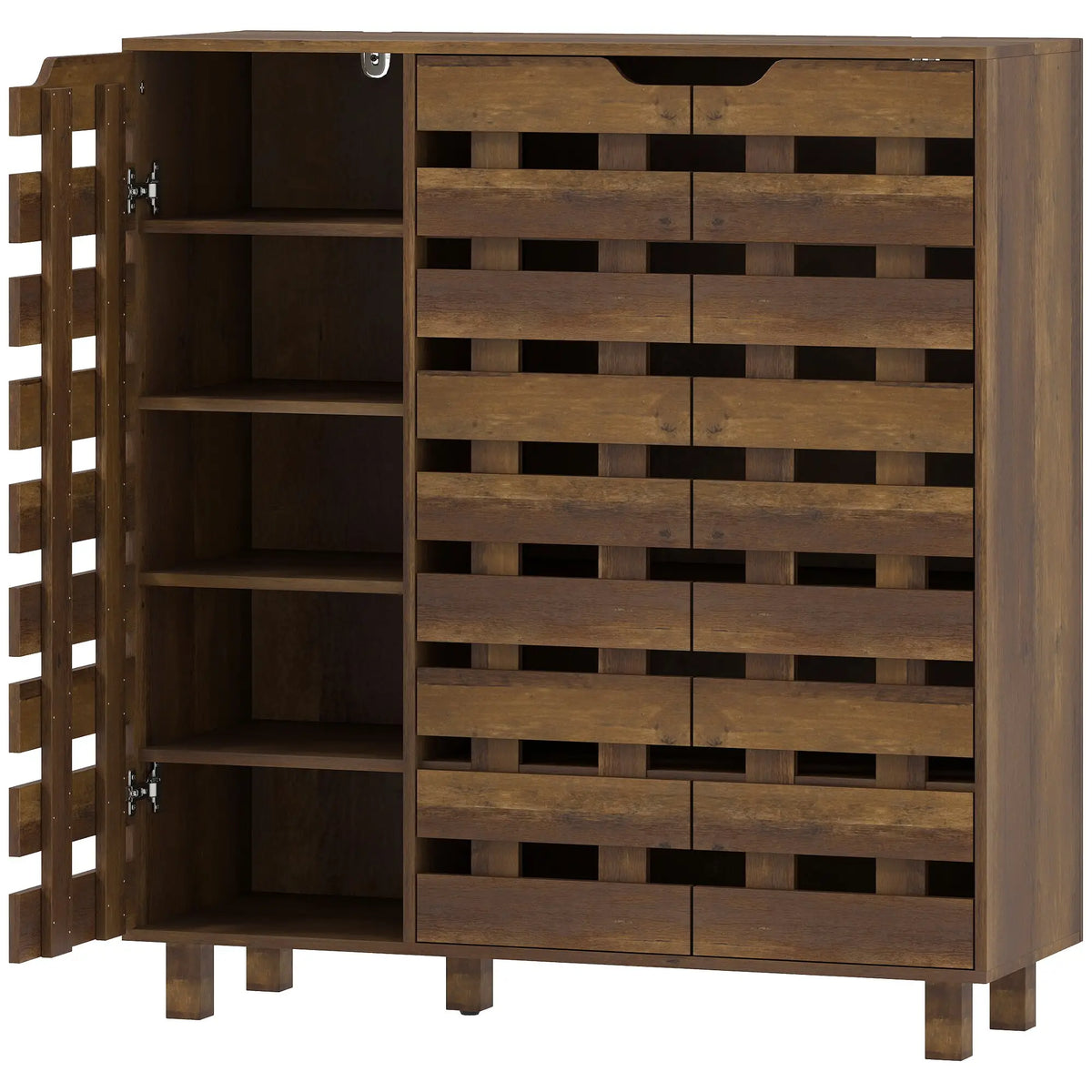 Shoe Cabinet, 21 Pair Storage, Hollowed-Out Doors, Distressed Brown Shoe Storage Cabinets & Racks at Gallery Canada