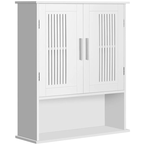 Wall Mount Bathroom Cabinet, 2 Door Storage Organizer with Shelf, White