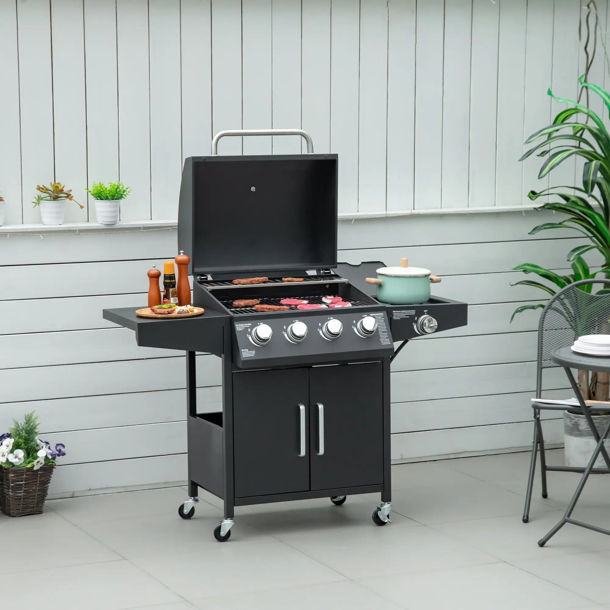 4+1 Burner LP Gas Grill Outdoor BBQ Trolley, Black Propane Gas Grills at Gallery Canada