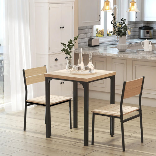 2-Piece Dining Table Set, Natural Wood, Metal Legs