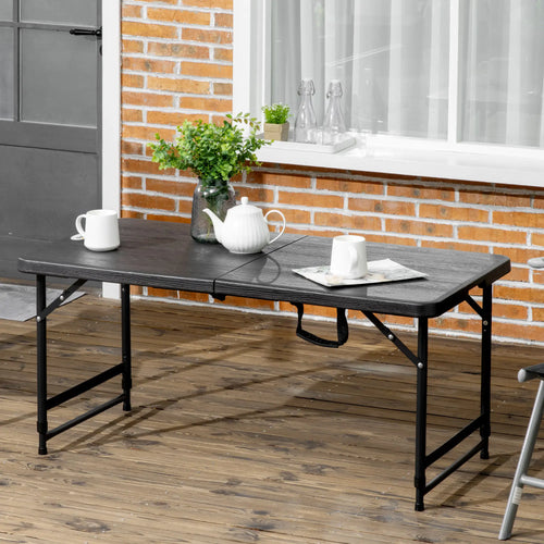 Foldable Patio Dining Table for 4, Height Adjustable, Dark Grey