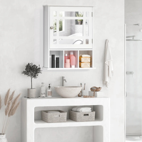 Wall Mounted Bathroom Mirror Cabinet, 3 Shelf Organizer, White