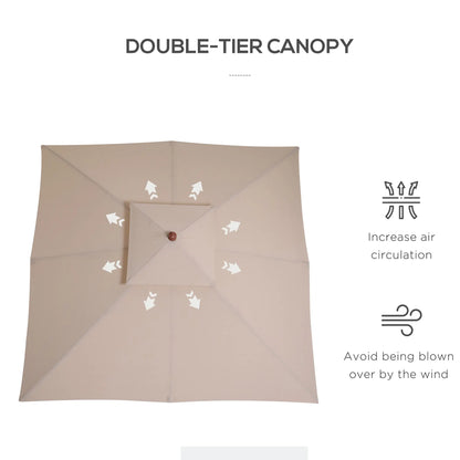 10x10ft Wood Square Patio Umbrella, Pagoda Style, Khaki Sun Umbrellas at Gallery Canada