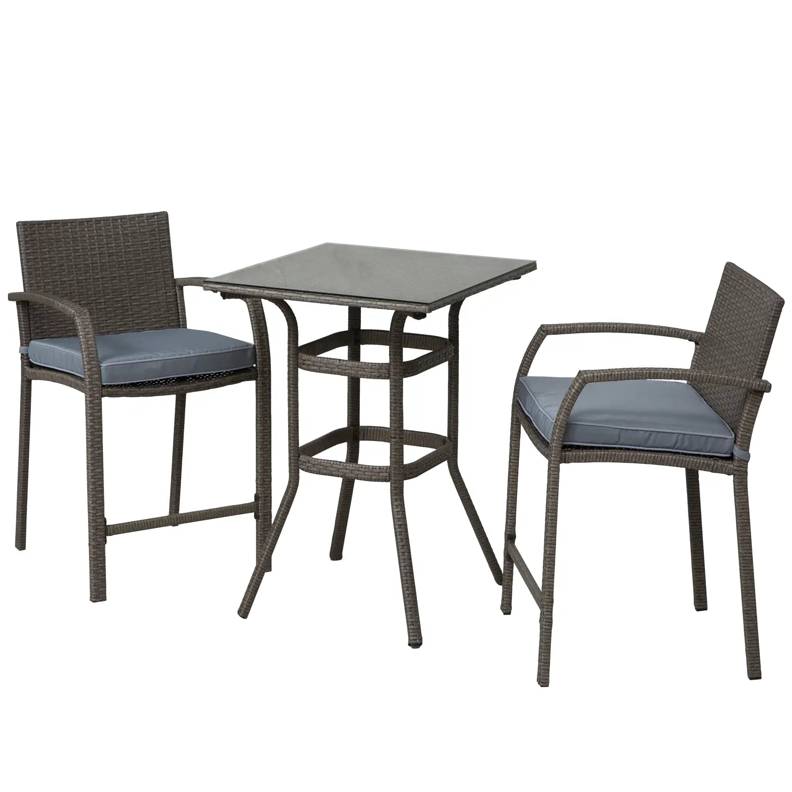 Wicker Patio Bar Set with Stools and Cushion, Grey Bistro Sets at Gallery Canada