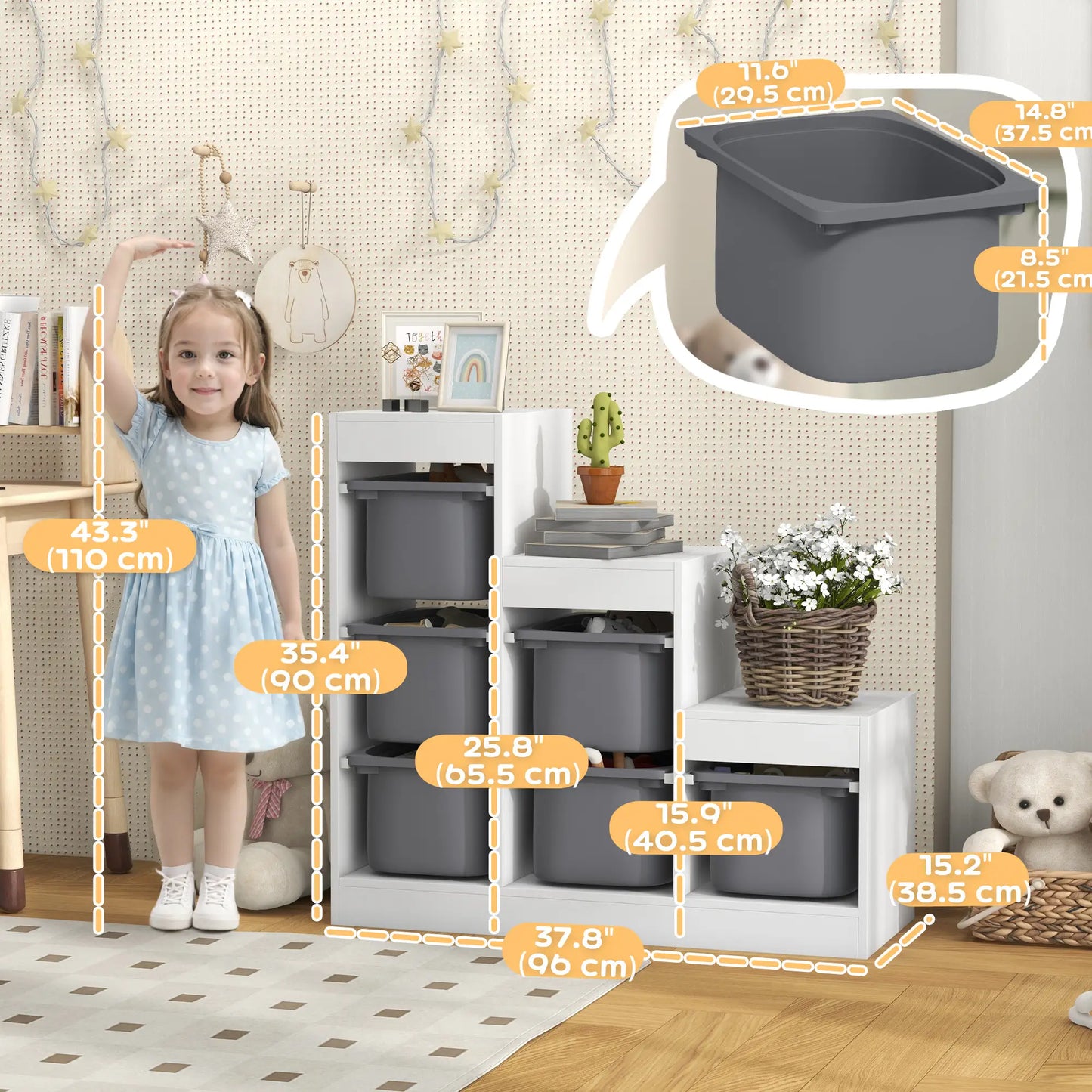 3 Layer Toy Storage Organizer, Kids Bookshelf, 6 Plastic Bins, White Baby & Kids Storage at Gallery Canada