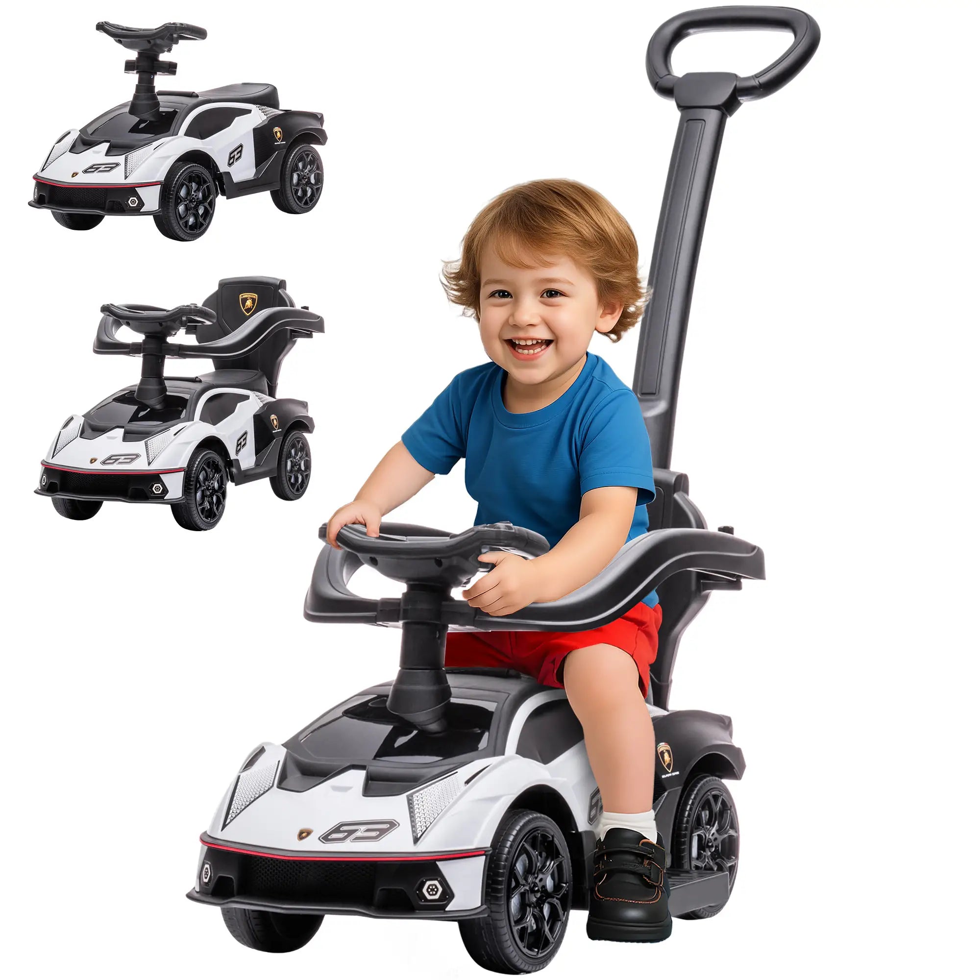 3 in 1 Ride on Push Car for Toddlers, Safety Footrest Horn, White Push Cars for Toddlers White, Black at Gallery Canada