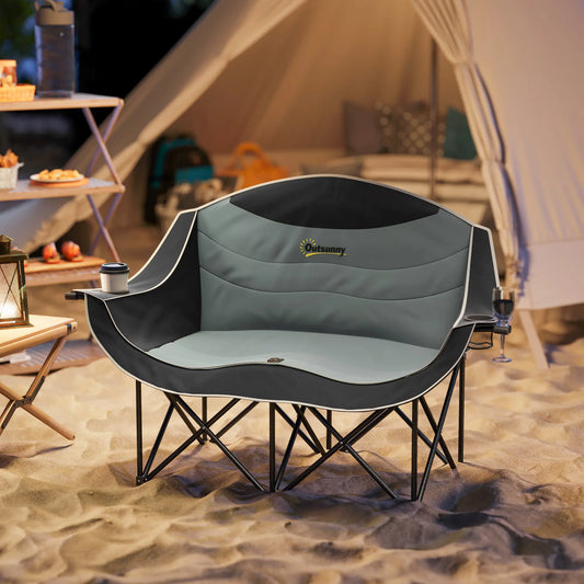 Double Camping Chair, Portable With Cup Holders, Carry Bag, 551 lbs, Black Picnic Tables & Camping Chairs Black at Gallery Canada