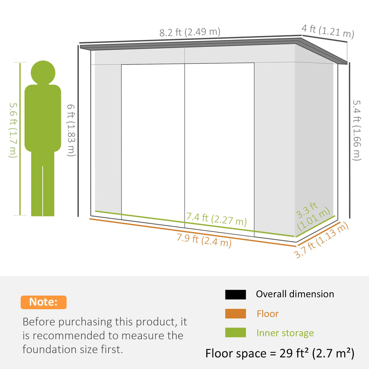 8 x 4FT Galvanized Metal Garden Storage Shed, Double Doors, 2 Vents, Teak Sheds at Gallery Canada