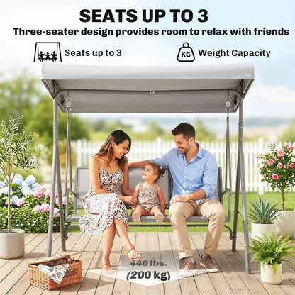 3-Seater Swing Chair, A-Frame Garden Hammock, Adjustable Canopy, Grey Patio Swings with Stand at Gallery Canada