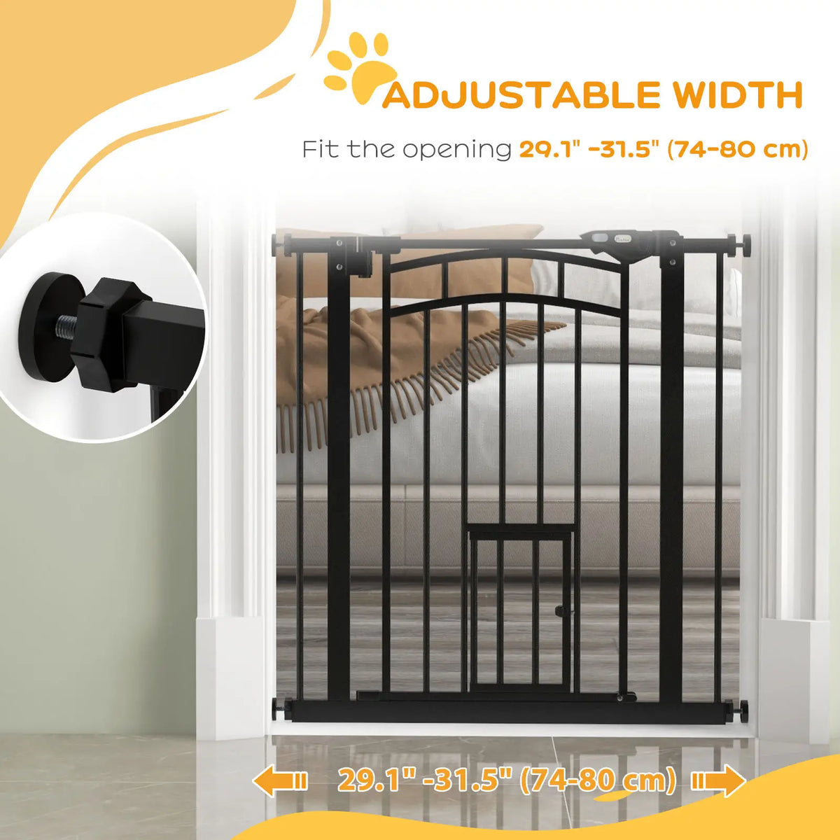 Auto-Close Pet Gate with Cat Door, Double Locking, Fits 29"-31.5" Wide, Black Houses, Kennels & Pens at Gallery Canada
