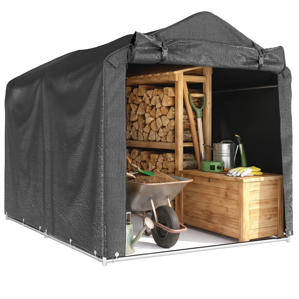 Outdoor Storage Shed, UV Resistant Bike Tent, Roll-up Zipper Door, Dark Grey Sheds at Gallery Canada