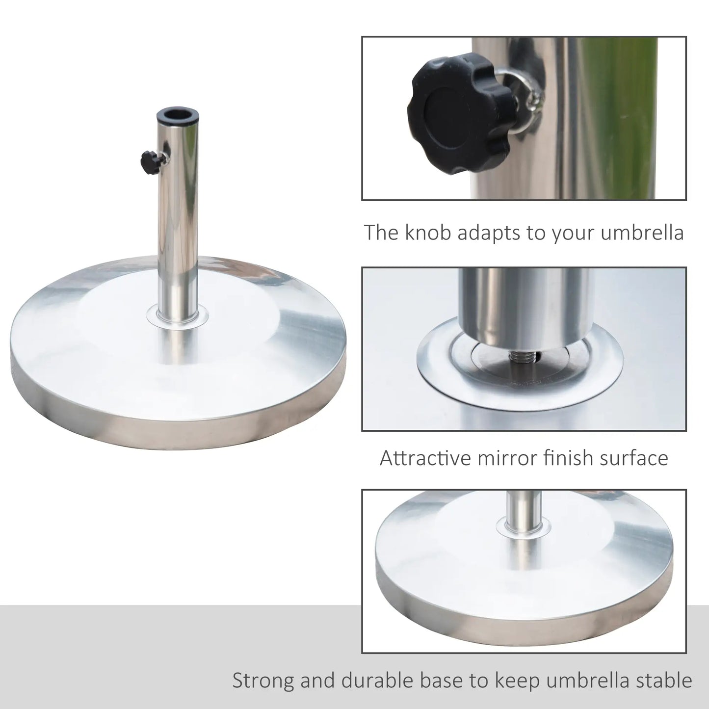 19" Round Patio Umbrella Stand, Stainless Steel Base, Silver Umbrella Bases at Gallery Canada