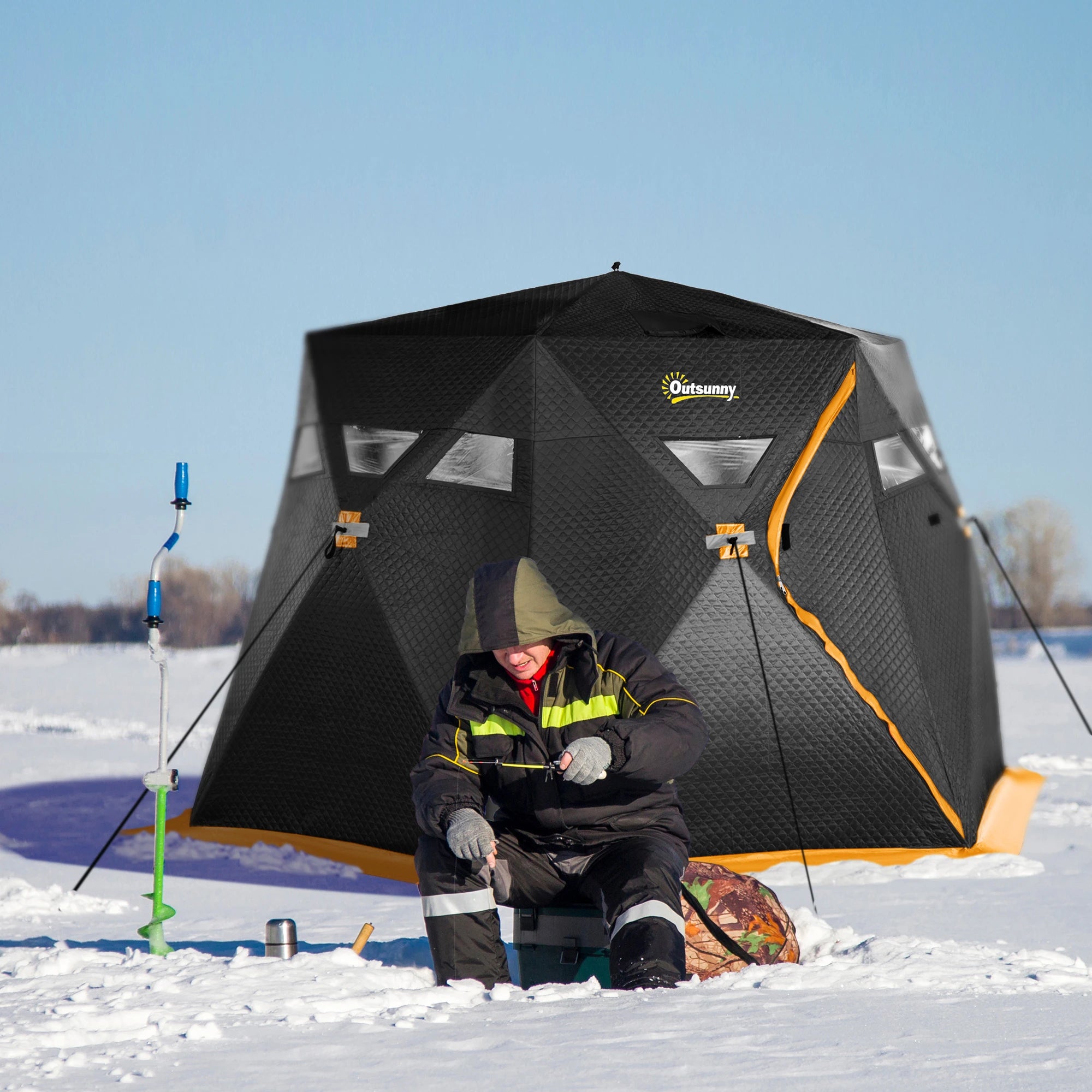 4 Person Insulated Ice Fishing Shelter, Pop-Up Tent with Carry Bag, 2 Doors, Black Ice Fishing Tents at Gallery Canada