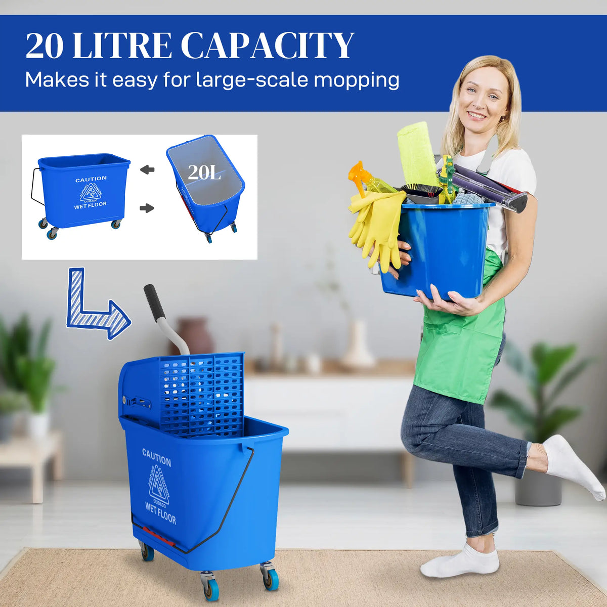 Compact Mop Bucket with Wringer, 5 Gallon, Separate Dirty Clean Water, Blue Household Supplies at Gallery Canada