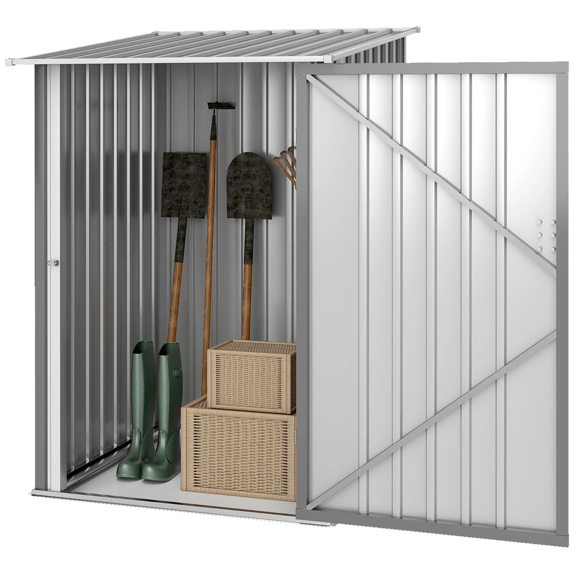 3.3' x 3.4' Lean-To Garden Shed, Galvanized Steel Tool House, Lockable Door, Grey Sheds Light Grey at Gallery Canada