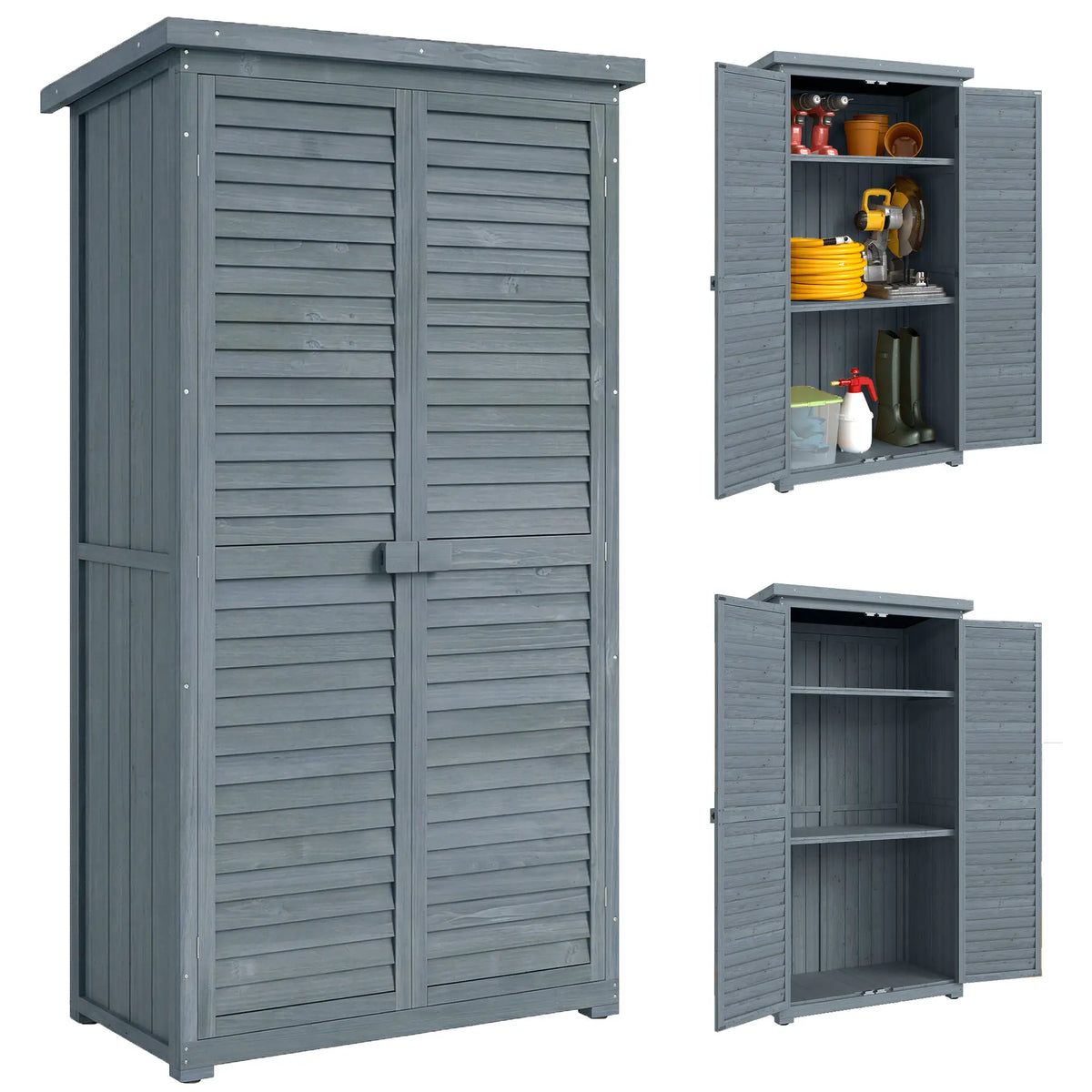 Outdoor Garden Shed, Wooden Tool Storage, 3-Tier Shelves, 34.3" x 18.3" x 63", Grey Sheds at Gallery Canada