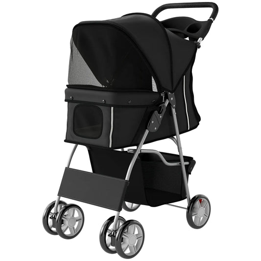 Foldable Pet Stroller With 360° Swivel Wheels, Reflective Strips, Black Dog Bike Trailers & Strollers Black at Gallery Canada