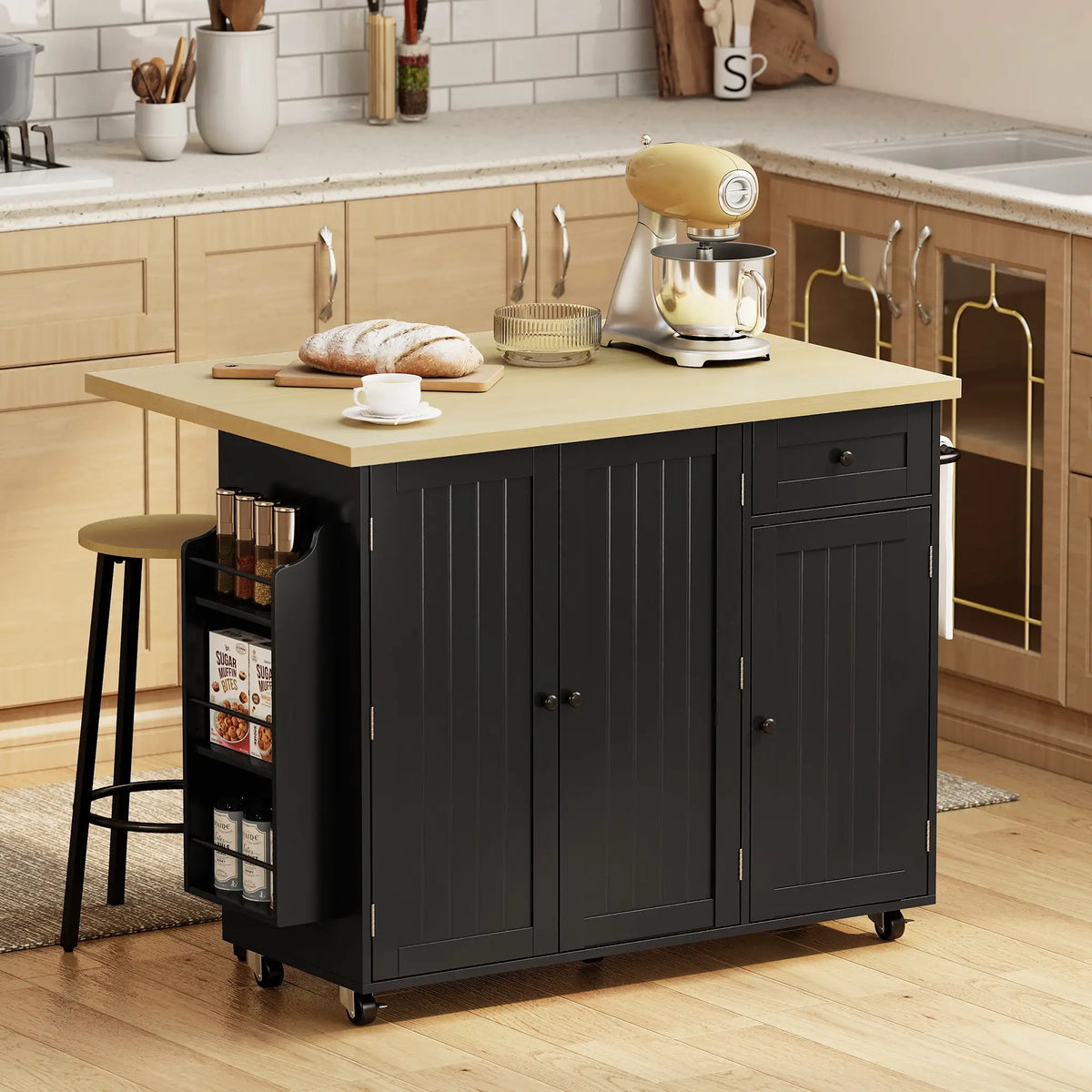 Kitchen Island Cart With Drop Leaf, Drawer, Rack, Black Kitchen Islands & Kitchen Carts at Gallery Canada