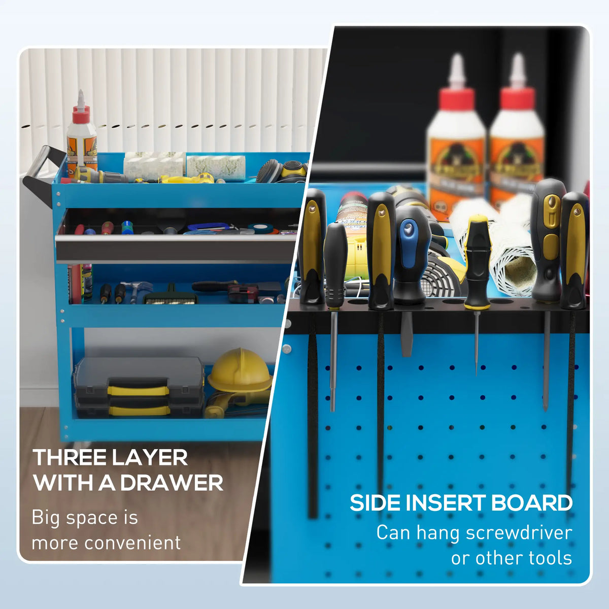 Tool Cart On Wheels, Ball Bearing Drawer, Storage Trays, Blue Tool Organizers at Gallery Canada