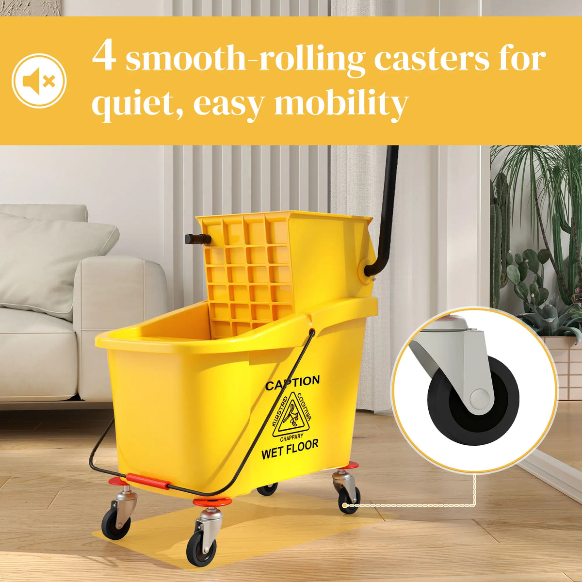 Mop Bucket with Wringer on Wheels, 38 Quart, Yellow Household Supplies at Gallery Canada