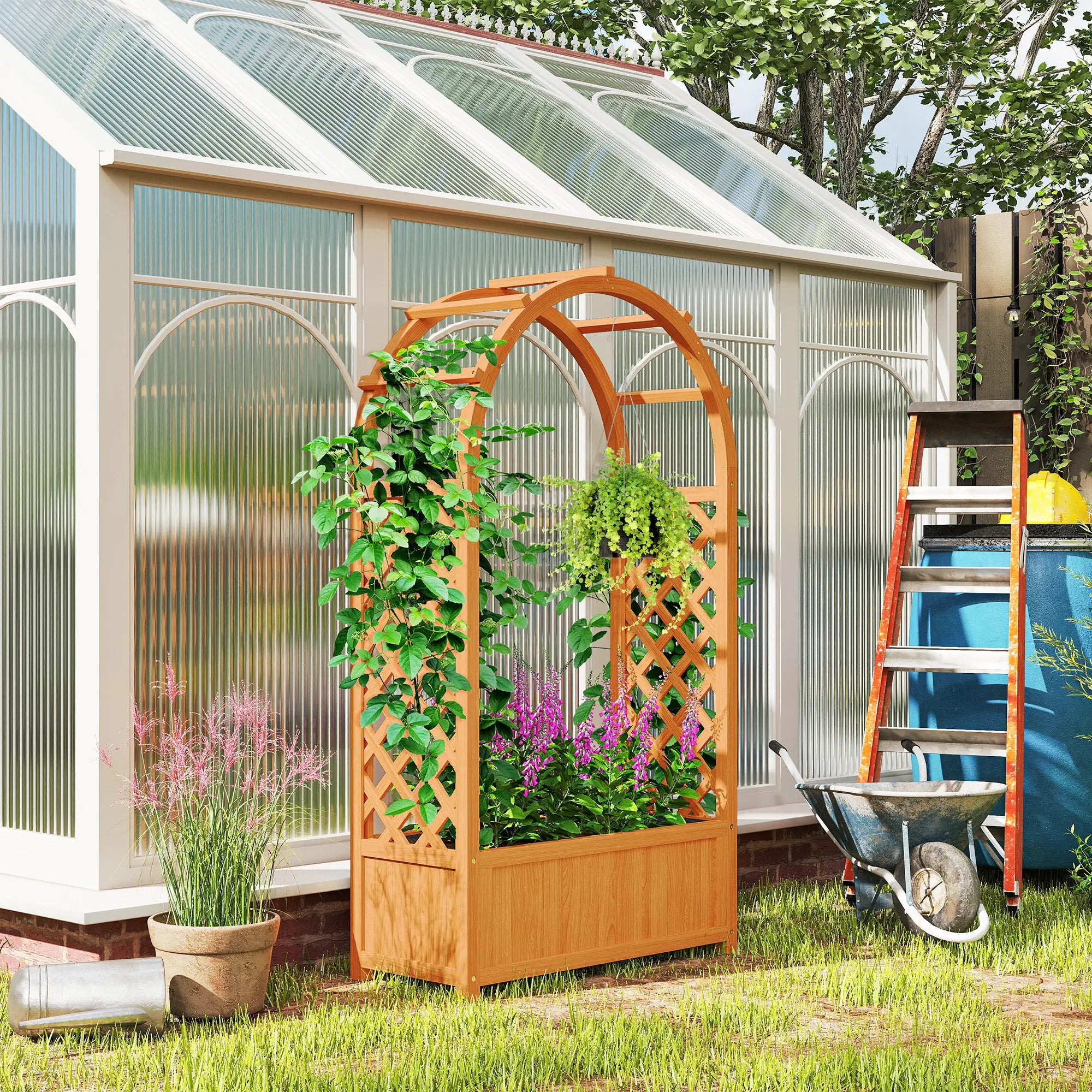 Wooden Raised Garden Bed With Arch Trellis, 33