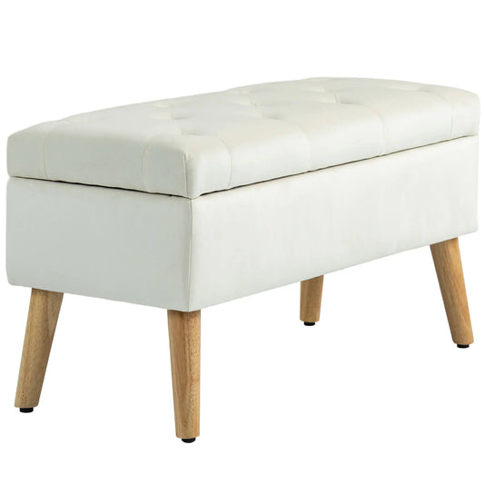 Velvet Storage Ottoman with Lid, Wood Legs, Cream White Storage Ottomans & Benches Cream at Gallery Canada
