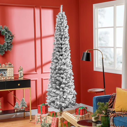 7.5ft Flocked Pencil Christmas Tree, Realistic Branch Tips, Black