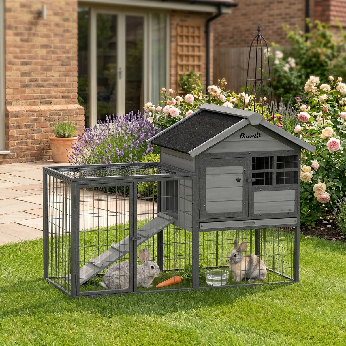 48"L Large Wooden Rabbit Hutch Outdoor, Grey Rabbit Hutch at Gallery Canada