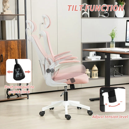 Mesh Office Chair, High Back with Headrest, Lumbar Support, Adjustable Height, Pink Executive & Manager Chairs at Gallery Canada