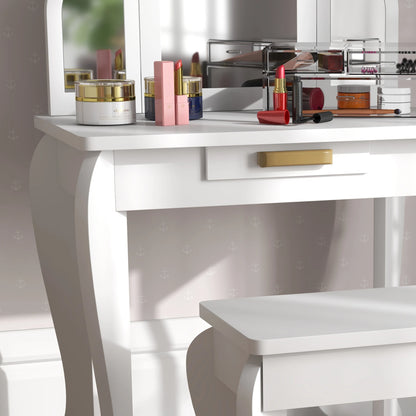 Kids Dressing Table and Chair Set, Makeup Desk with Drawer, White Toy Vanity at Gallery Canada