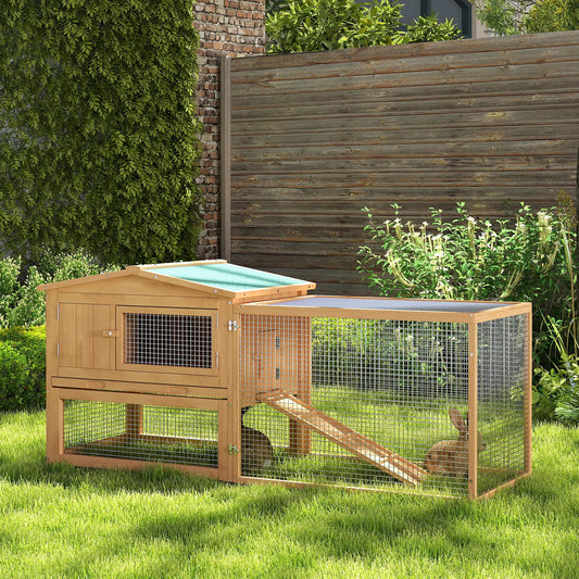 Wooden Rabbit Hutch, Bunny House Chicken Coop with Run Rabbit Hutch Natural at Gallery Canada