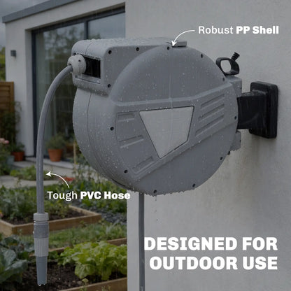 Retractable Garden Hose Reel, 1/2" x 66ft Wall Mounted, Grey Garden Accessories at Gallery Canada