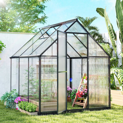 Polycarbonate Greenhouse, Swing Door, Adjustable Window, 6 x 6.5ft, Black Walk In Greenhouses at Gallery Canada