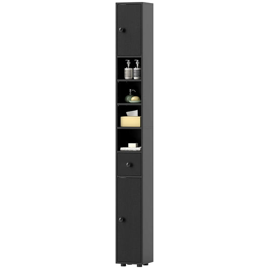 71" Tall Bathroom Cabinet, Narrow Toilet Paper Storage, 2 Door, Adjustable Shelves, Black Bathroom Cabinets Black Wood Grain at Gallery Canada