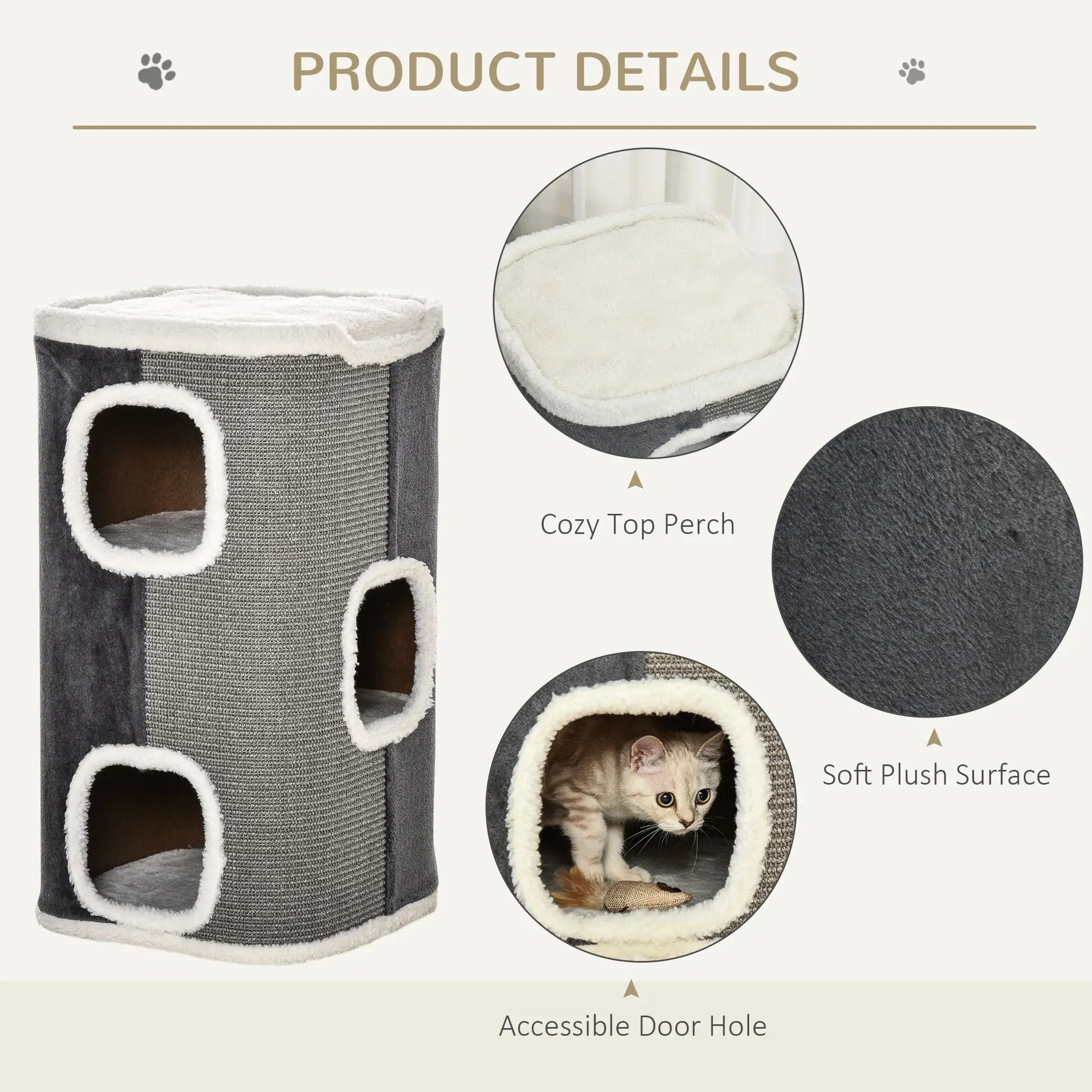 4-Story Cat House, Sisal Scratching Surface, Removable Cushion, 16