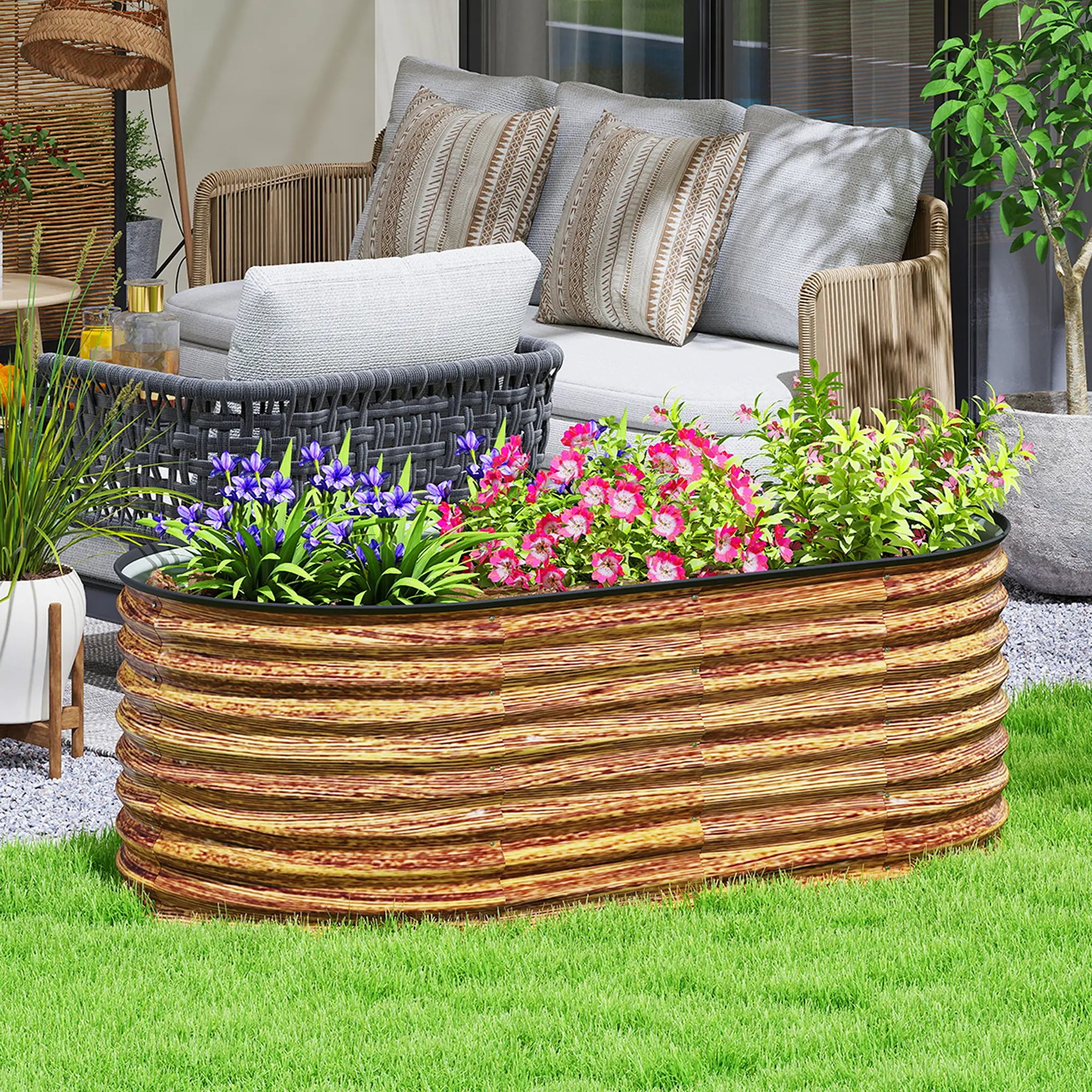 Galvanized Raised Garden Bed, 5 x 2.5 x 2 ft, Brown Wood Effect, Brown Galvanized Planter Boxes at Gallery Canada