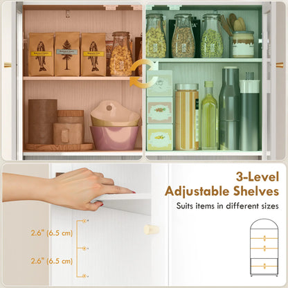 Arched Pantry Cabinet, 71" Tall, Acrylic Glass Doors, White Kitchen Pantry Cabinets at Gallery Canada