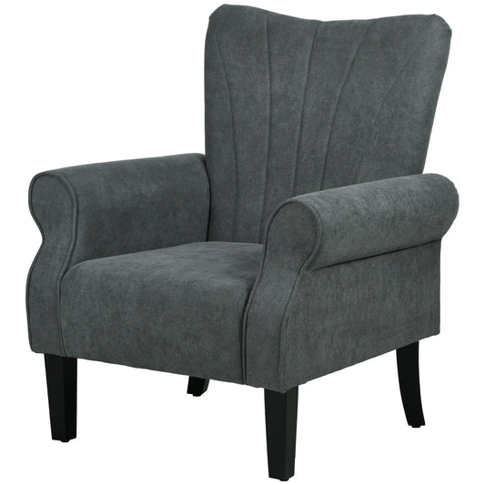 Modern Fabric Armchair, Wood Legs, Living Room, Bedroom, Dark Grey Accent Chairs Dark Grey at Gallery Canada