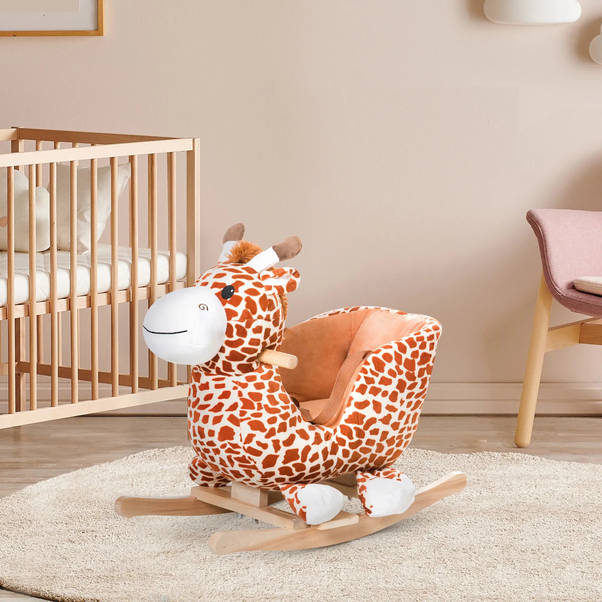 Wooden Plush Rocking Horse Chair, Toddler Size, Giraffe Theme Rocking Horses at Gallery Canada