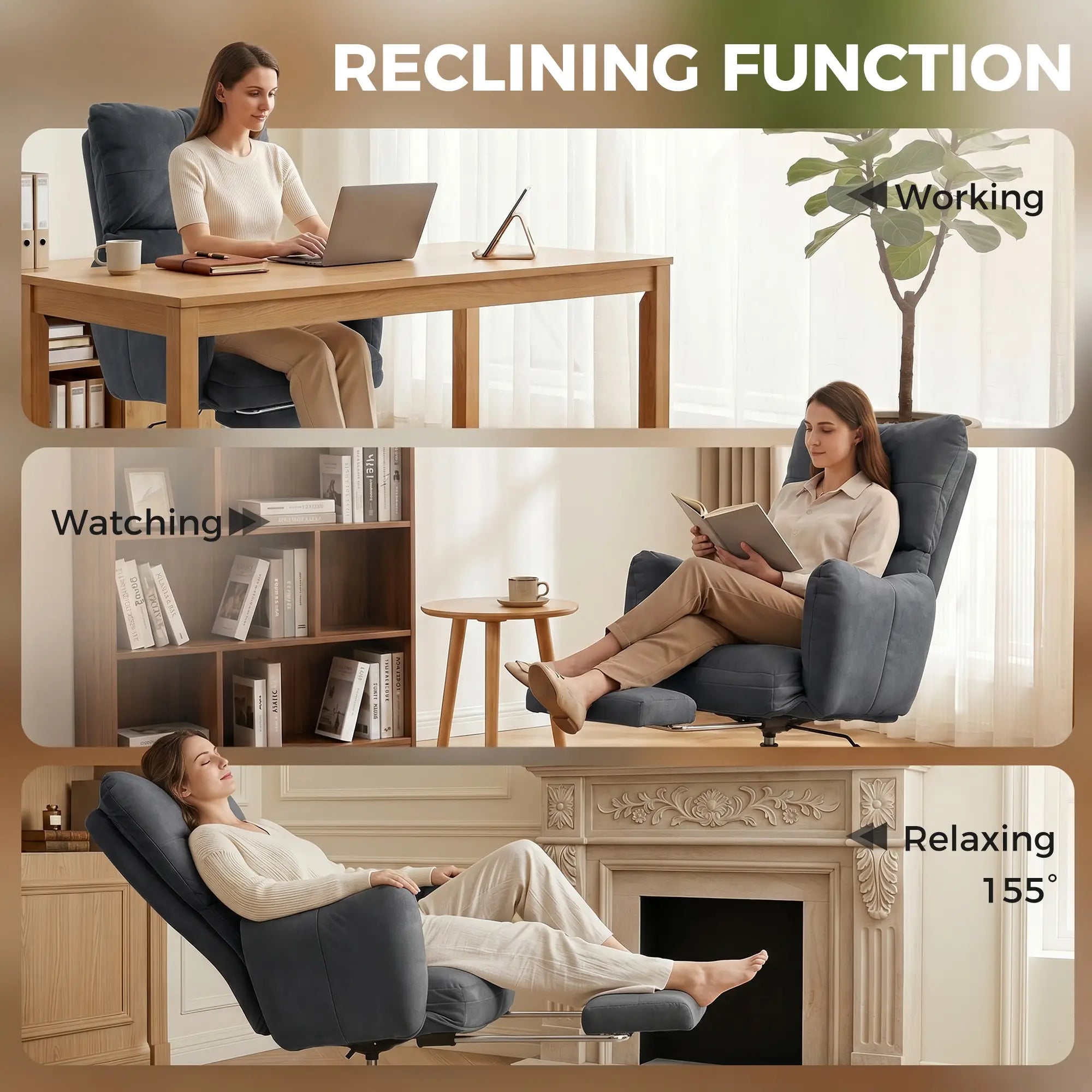 Ergonomic Reclining Office Chair W/ Foot Rest, Dark Grey Task Chairs at Gallery Canada