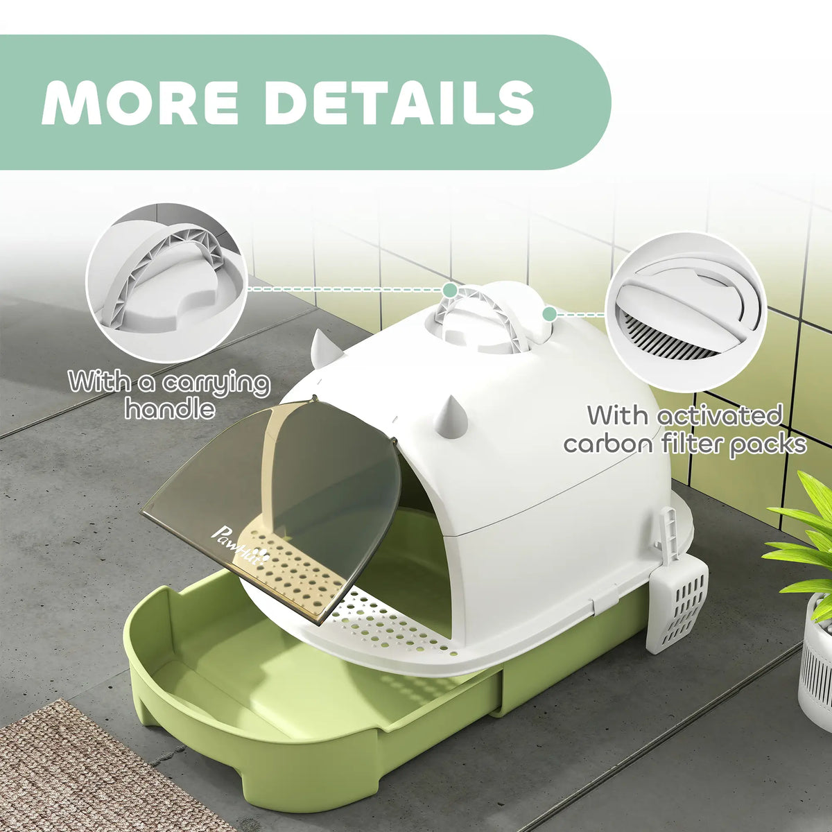 Cat Litter Box with Lid, Front Door Flap, Scoop, Handle, Easy Clean, Green Cat Litter Box Enclosures at Gallery Canada