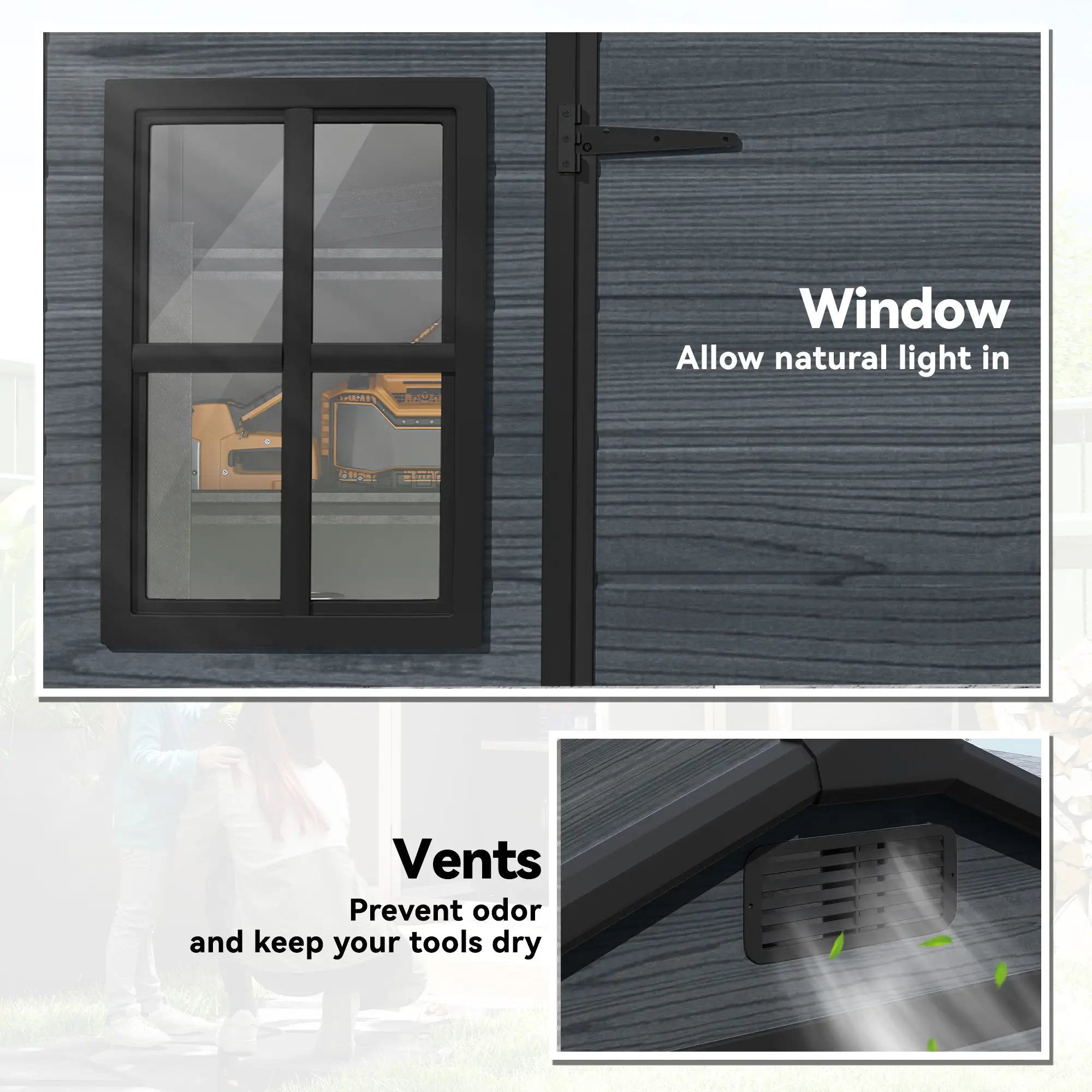 8 x 4 ft Dark Grey Resin Garden Shed, Wood-Effect Outdoor Storage, Dark Grey Sheds at Gallery Canada