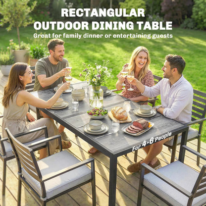 Outdoor Dining Table For 4-6, 59" Wood-Effect Top, Grey Patio Dining Tables at Gallery Canada