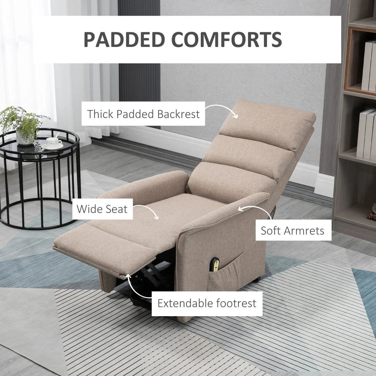 Power Lift Chair Recliner with Remote, Side Pockets, Brown