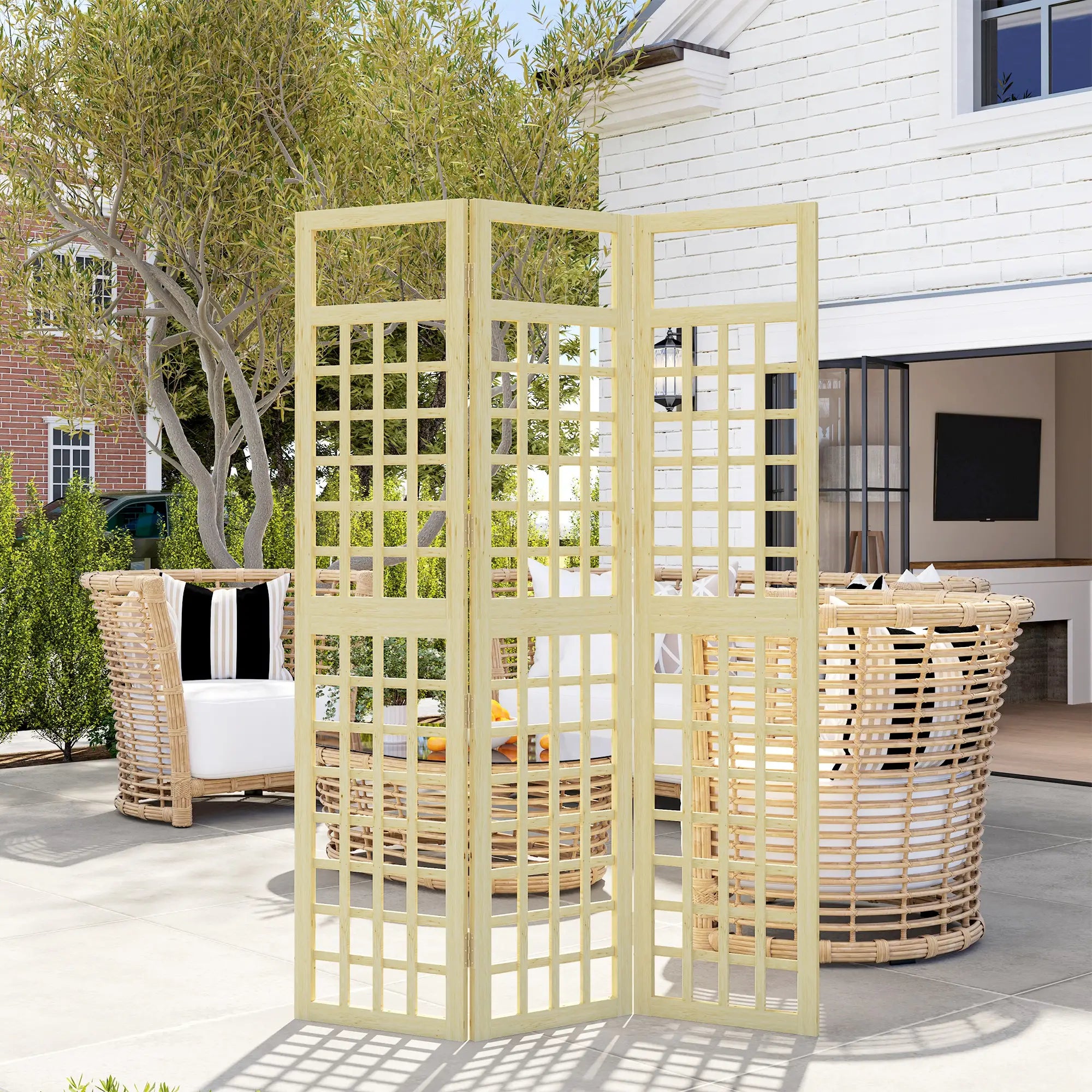 3 Panel Outdoor Wood Privacy Screen, Folding Room Divider, 47.2