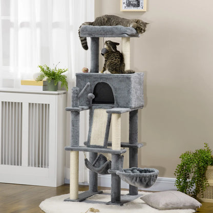 55" Cat Tree, Cat Tower with Bed, Ramp, Hammocks, Toys, Grey Cat Towers at Gallery Canada