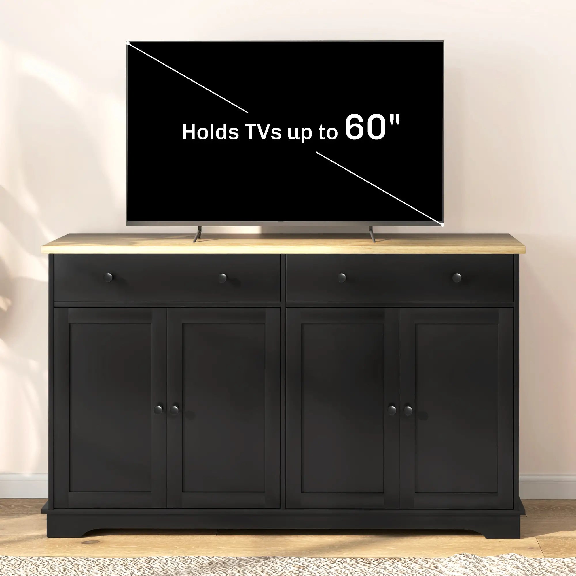 Modern Sideboard, Buffet Cabinet with Drawers, Adjustable Shelves, Black Storage Cabinets at Gallery Canada