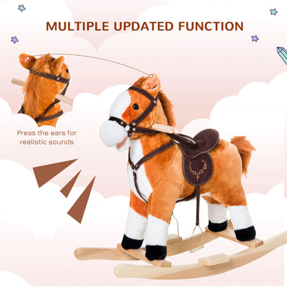 Kids Rocking Horse, Plush Ride-On Toy, Realistic Sound, Brown, Red Rocking Horses at Gallery Canada