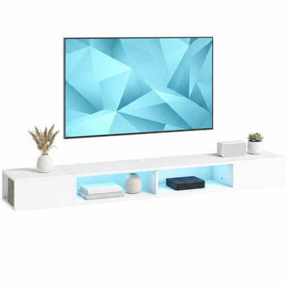 TV Stand with RGB LED Lights, Entertainment Center with Open Shelves for 75 Inch TV, White TV Stands at Gallery Canada
