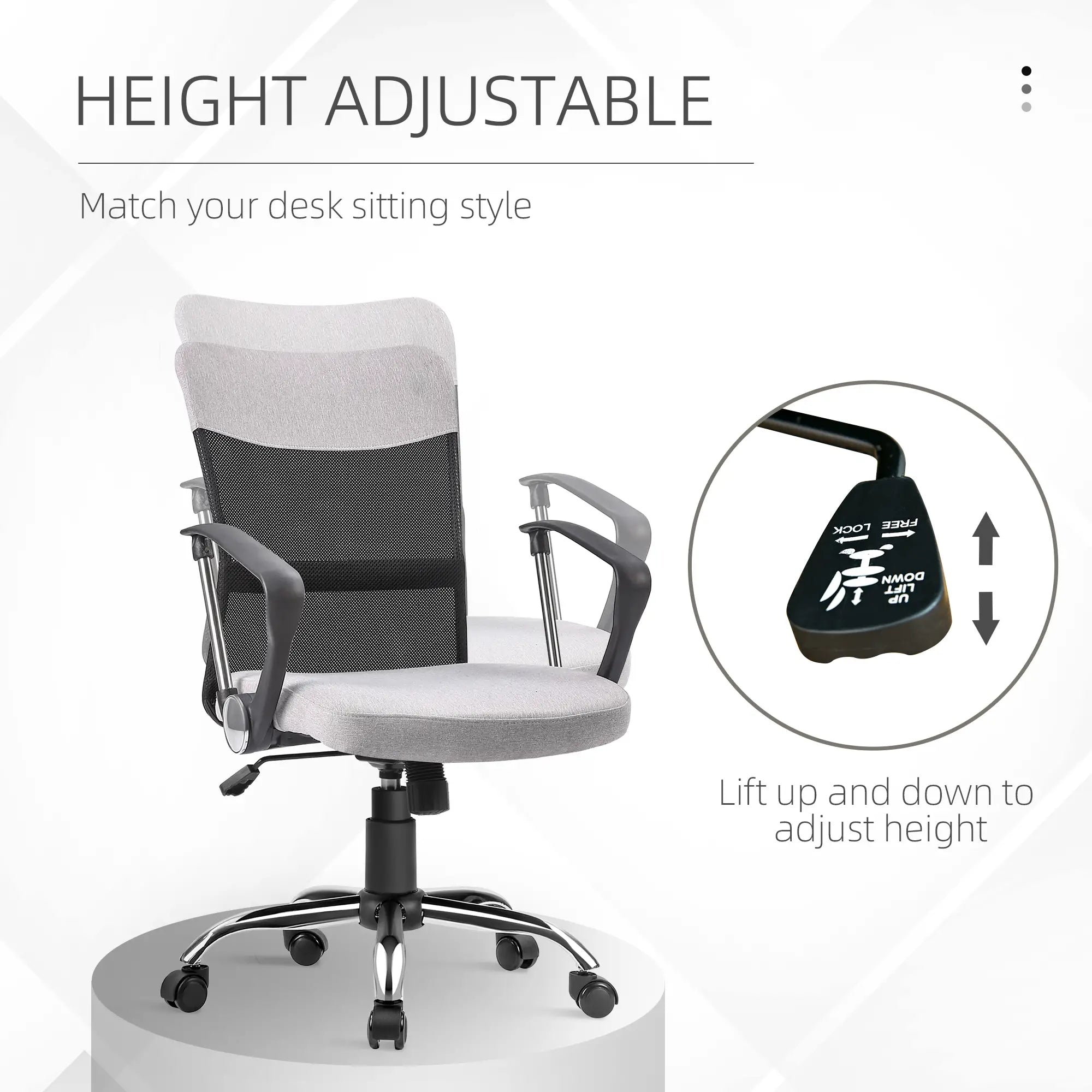 Mid Back Office Chair, Linen Mesh Desk Chair, Adjustable Height, Grey Executive & Manager Chairs at Gallery Canada
